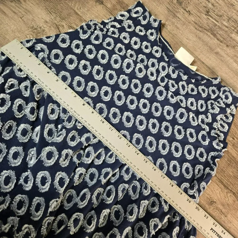 Maeve Anthropologie Lisanne Textured Navy Ivory Tunic Dress Sz S Frayed Circles - Picture 14 of 15
